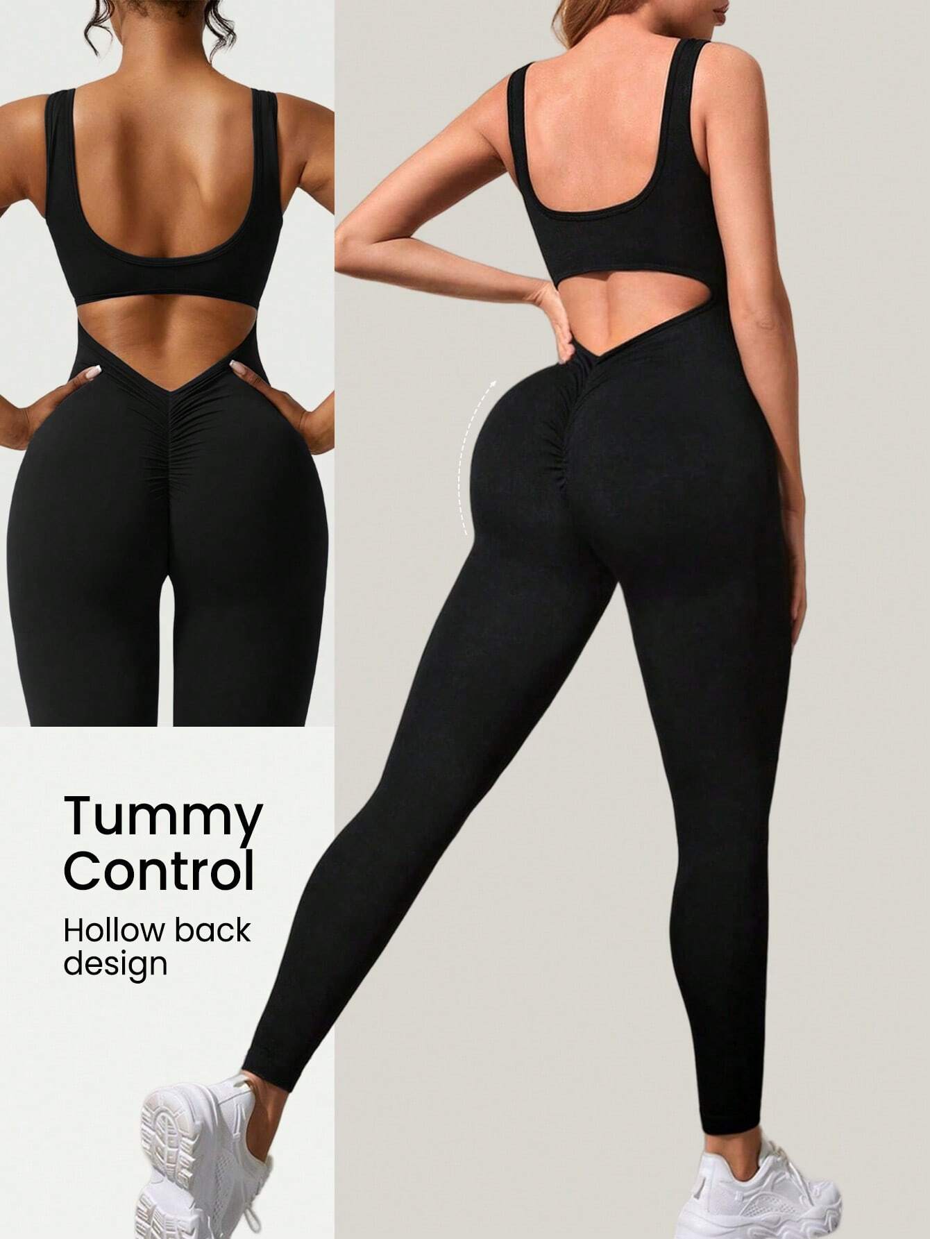 Yoga Daily Fitness - Solid Color Sports Jumpsuit with crisscross