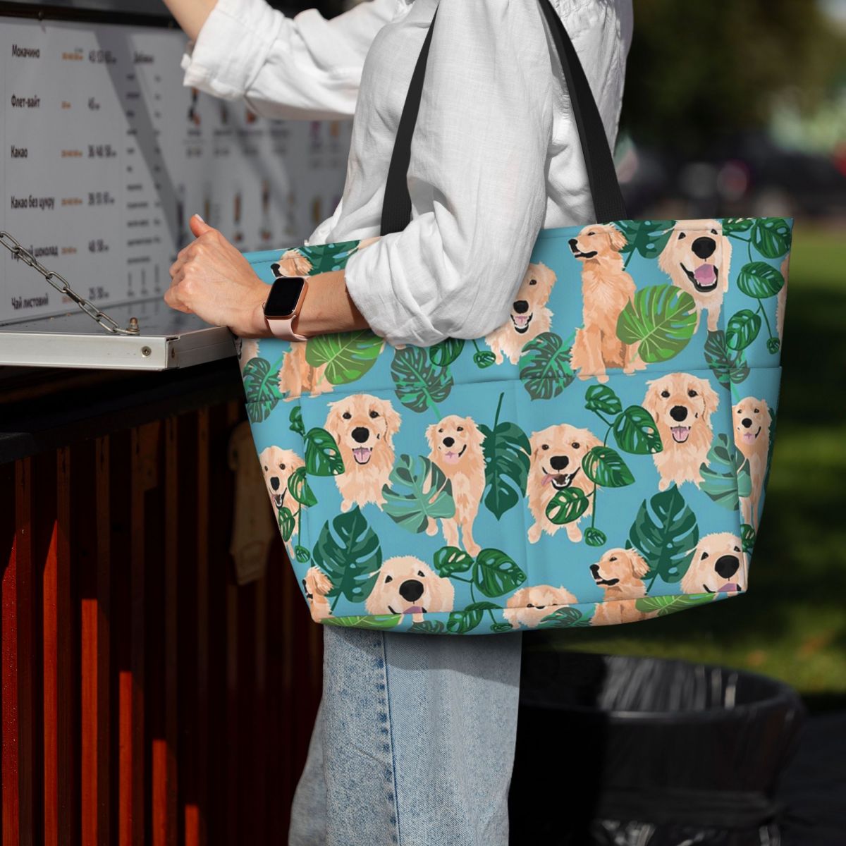 Yoga Fitness Tote - Golden Labrador Retriever Dog Tropical Beach