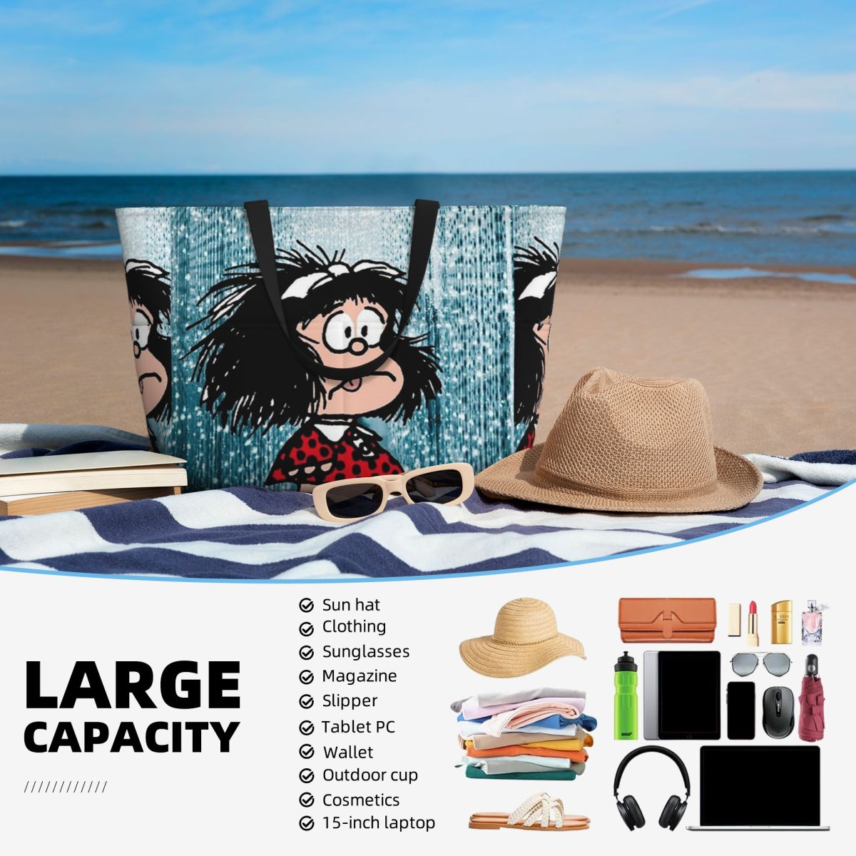 Mafalda Cute Beach Tote Bag Sp - Yoga Fitness Tote recension och pris