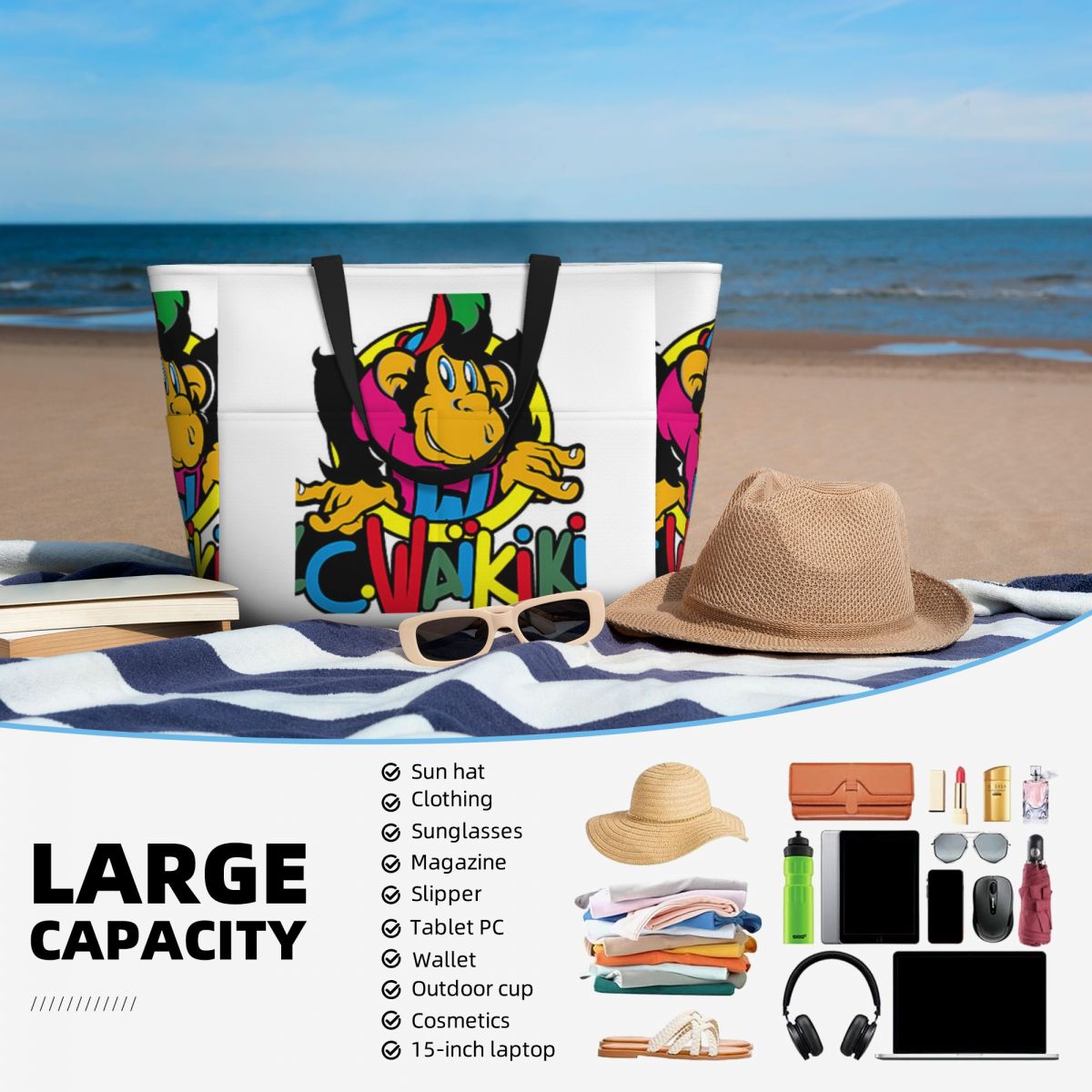Monkey Lc Waikiki Singe Beach  - Yoga Fitness Tote recension och pris