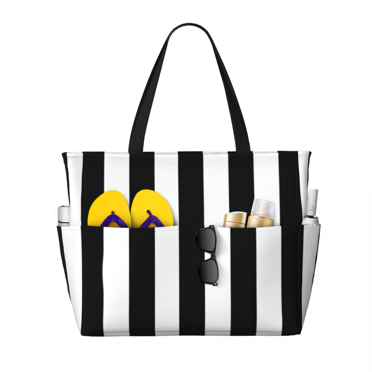 Black White Stripe Beach Tote  - Yoga Fitness Tote recension och pris