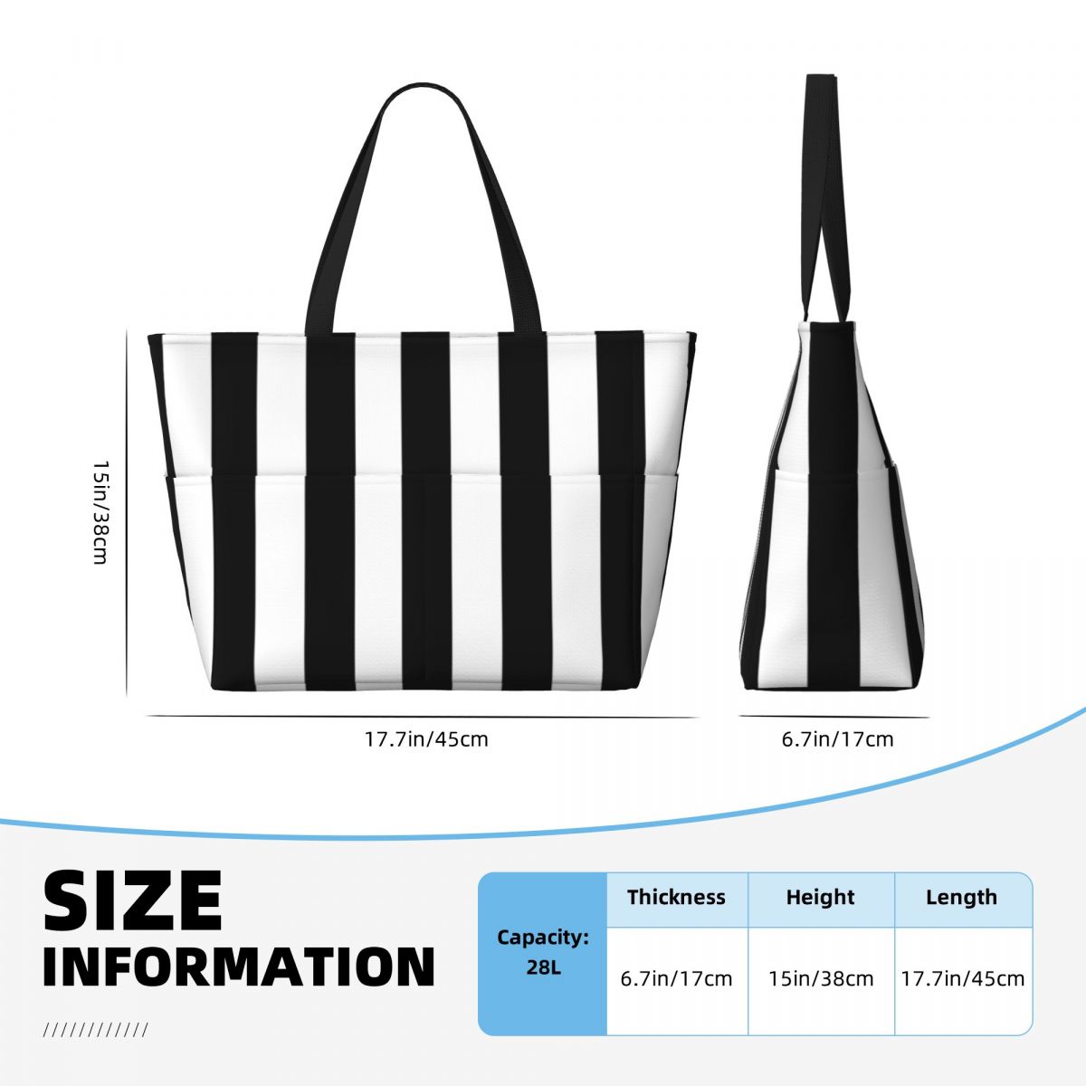 Black White Stripe Beach Tote  - Yoga Fitness Tote recension och pris